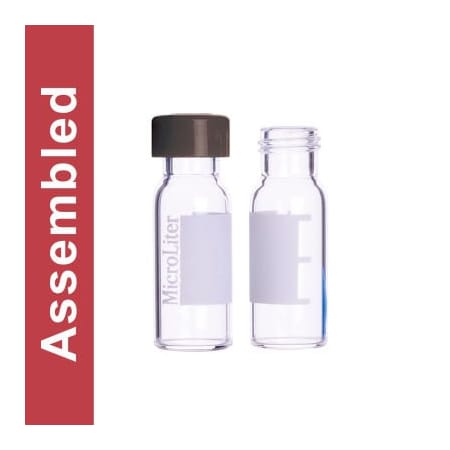 Cp Lab Safety. Wheaton MicroLiter Clear Screw Thread Vial Kit Marking Patch Black 9mm Cap PTFE Septa 100 pk 09-1210K-A